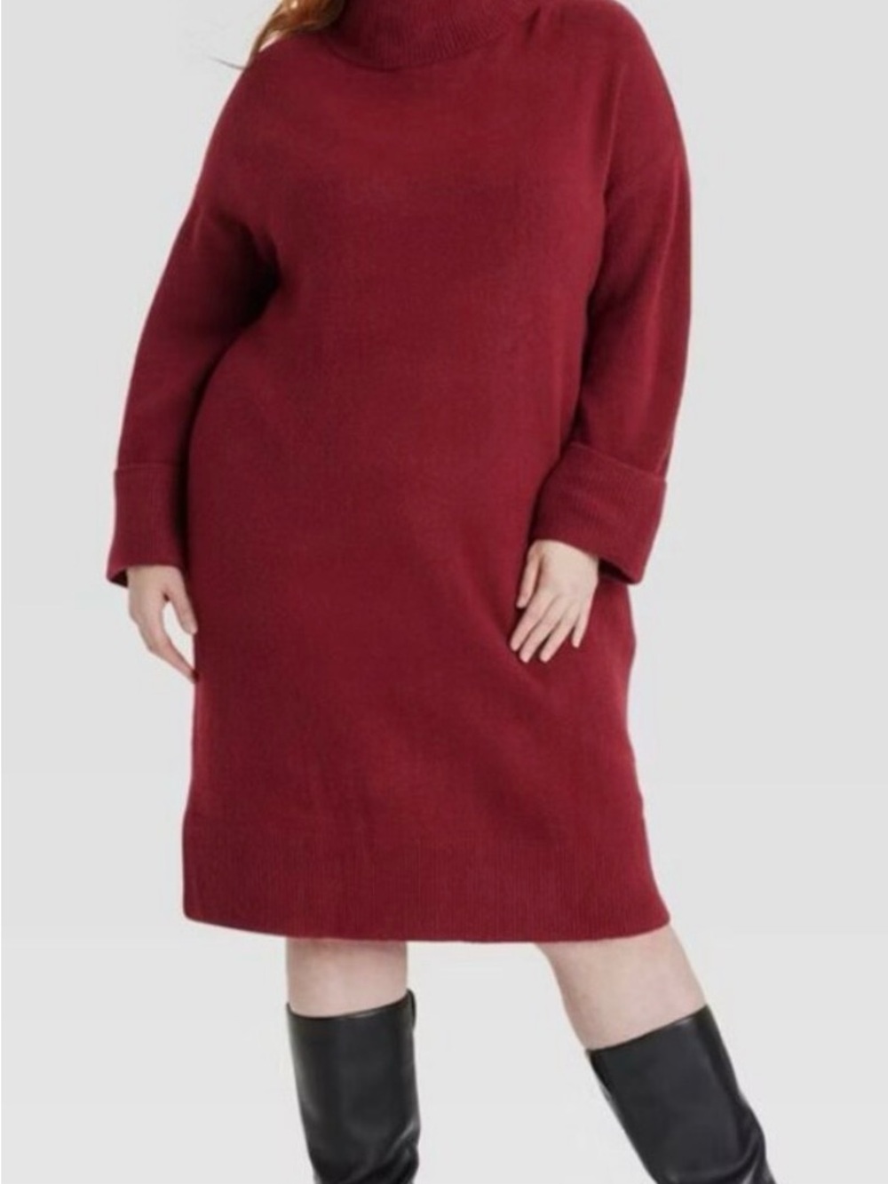 Ava & Viv Cherry Red Long Sleeve Turtleneck Midi Sweater Dress